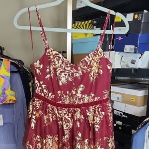 Badgley Mischka Jewel Red and Gold Dress